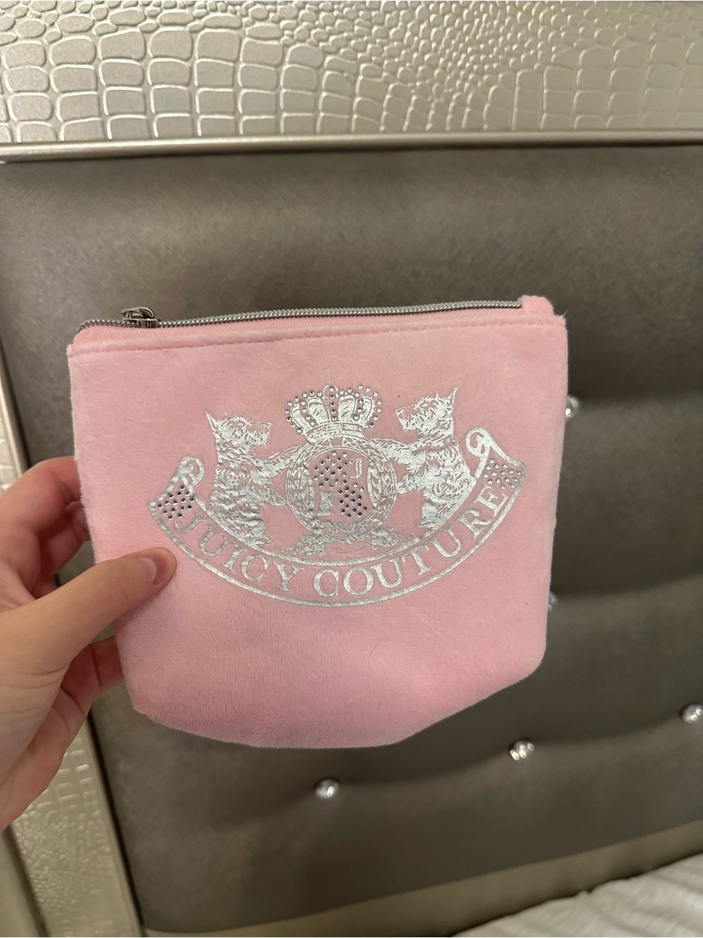 Juicy Couture Pink Velvet Crest Cosmetic Pouch